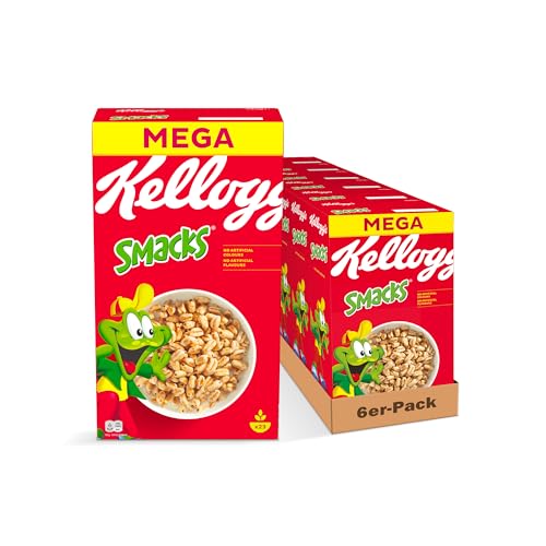 Kellogg's Smacks Frühstückscerealien (6 x 600 g) – knusprig-süßer Puffweizen – aus natürlichem Getreide, ohne künstliche Farb- und Aromastoffe