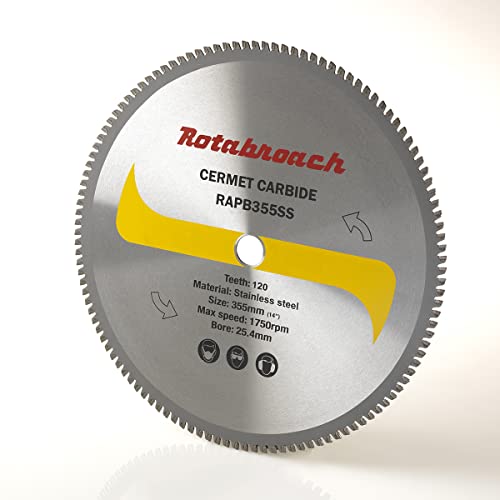 Rotabroach Kappsägeblatt für Edelstahl – RAPB355SS Metallschneidemesser mit Cermet-Spitze für Kreissägen | 355 mm langlebiger Schneider mit hoher Maximalgeschwindigkeit 1750 U/min