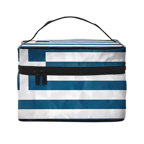 Griechische Flagge, stilvoll und praktisch, eine unverzichtbare Reise-Kosmetiktasche mit extra großen Fächern und Reißverschluss, wasserdicht, Schwarz , Einheitsgröße