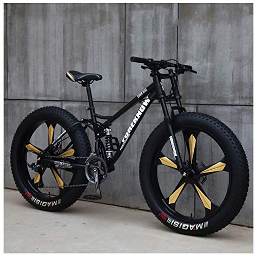 AMITD Mountainbike MTB, 26 Zoll Fette Reifen Fahrrad, Fahrrad mit Scheibenbremsen, Rahmen aus Kohlenstoffstahl, MTB Fahrrad für Herren und Damen,21 Speed,Black 5 Spoke