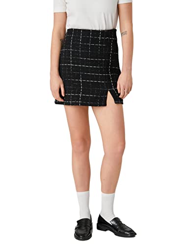 Koton Women Tweed Mini Skirt Slit Detail