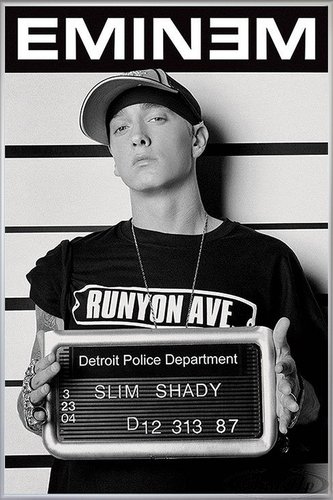 Close Up Eminem Poster Verbrecherkartei (93x62 cm) gerahmt in: Rahmen Silber matt