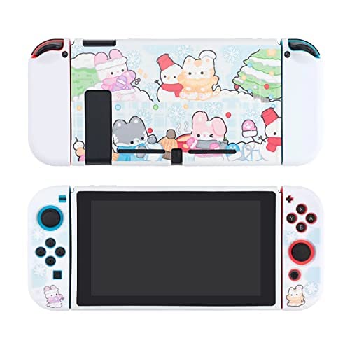 ENFILY Cute Christmas Snow Bunny Rabbit Case kompatibel mit Nintendo Switch, Dockable Case Cover, Ergonomischer Soft TPU Grip Case für Joycon, Sparkle Skin Set