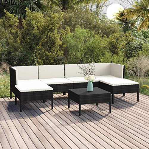 ZQQLVOO Lounge Sessel Terrassenmöbel Terassenmöbel Außen7-tlg. Garten-Lounge-Set mit Auflagen Poly Rattan Schwarz