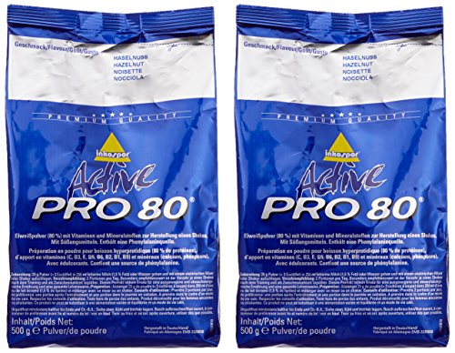 Inkospor Active Proteinshake Pro 80 Beutel Doppelpack (2 x 500 g) Haselnuss, 1er Pack (1 x 1 kg)