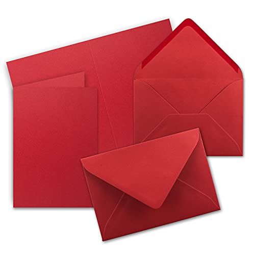 80x Faltkarten Set mit Briefumschlägen DIN A6 / C6 - Rosenrot (Rot) - 14,8 x 10,5 cm (105 x 148) - Doppelkarten Set - Serie FarbenFroh