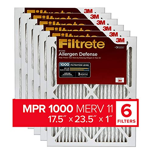 Filtrete 17,5 x 23,5 x 1, AC-Ofen-Luftfilter, MPR 1000, Mikro-Allergen-Verteidigung, 6 Stück (exakte Maße 17,19 x 23,19 x 0,81)