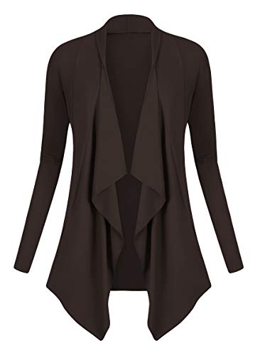 Urban GoCo Damen Strickjacke Cardigan Langarmshirt Wasserfall Strickmantel (M, Kaffee)