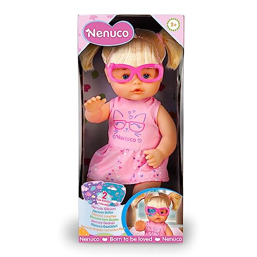 Nenuco - Brille, Babypuppe mit Handschuhen und blondem Haar mit Pferdeschwanz, inkl. 3 Farbflicken und Kleid, +2 Jahre, berühmt (NFN20000)
