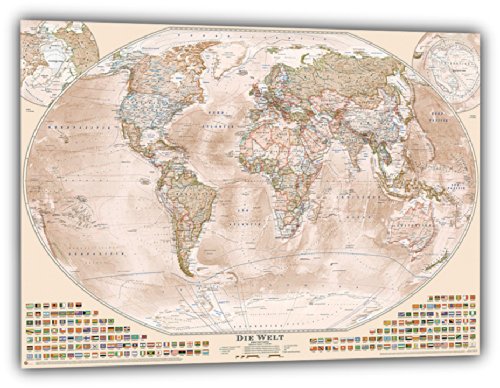 J.Bauer Karten Aktuelle Politische Weltkarte „Sepia“, 120x80 cm, deutsch, Aktuell: Stand 2015