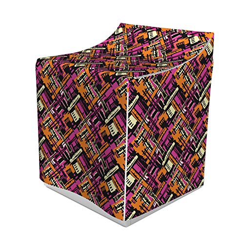 ABAKUHAUS Grunge Waschmaschienen und Trockner, Modern Muster mit Kreativität Thema Handgemalte Stil Linien Klare Farben, Bezug Dekorativ aus Stoff, 70x75x100 cm, Mehrfarbig