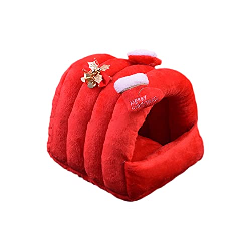Benoon Meerschweinchen-Höhle Bett Eichhörnchen Bett Weihnachten Element Muster halten Wärme weiche Textur Haustier Eichhörnchen Hamster Nest Haus für Winter – Rot L