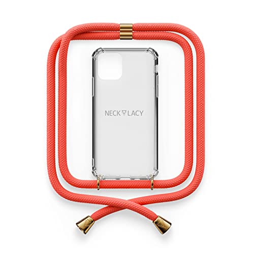 NECKLACY® - Die Premium Handykette für Apple iPhone 13 Pro Max in Coral Reef | transparente Handyhülle mit hochwertiger Kordel zum Umhängen - Smartphone Crossbody Case
