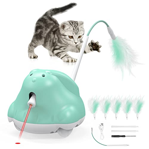 Pawaboo Katzenspielzeug, Automatisches Spielzeug mit Licht und Federn, Wiederaufladbarer USB-Akku Katzen Federspielzeug mit 3 Modi Interaktives Spielzeug für Innenbereich Katzen, Kaninchenform