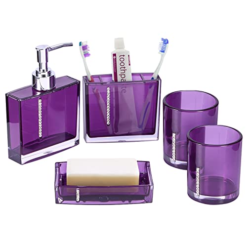 EBTOOLS 5-teiliges Badezimmerzubehör-Set Acryl Badezimmer-Set mit Tasse Flasche Zahnbürstenhalter Seifenspender Seifenschale Flüssigseife Lotion Pump-Set