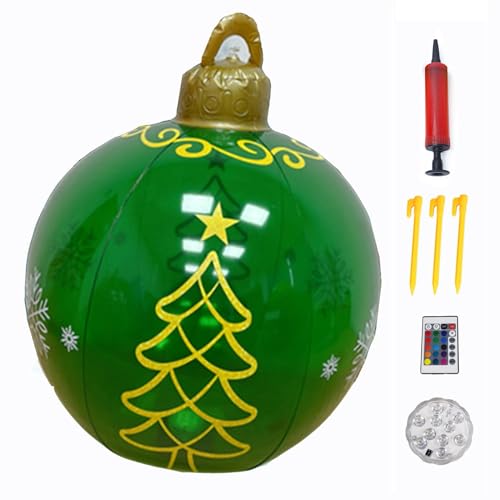 Große Aufblasbare Weihnachtskugeln 60 cm, Aufblasbarer Weihnachtsball aus PVC für den Außenbereich, Weihnachten Aufblasbar Ball mit Erdspießen und Pumpe für Outdoor Balkon Terrasse Garten Deko (C)