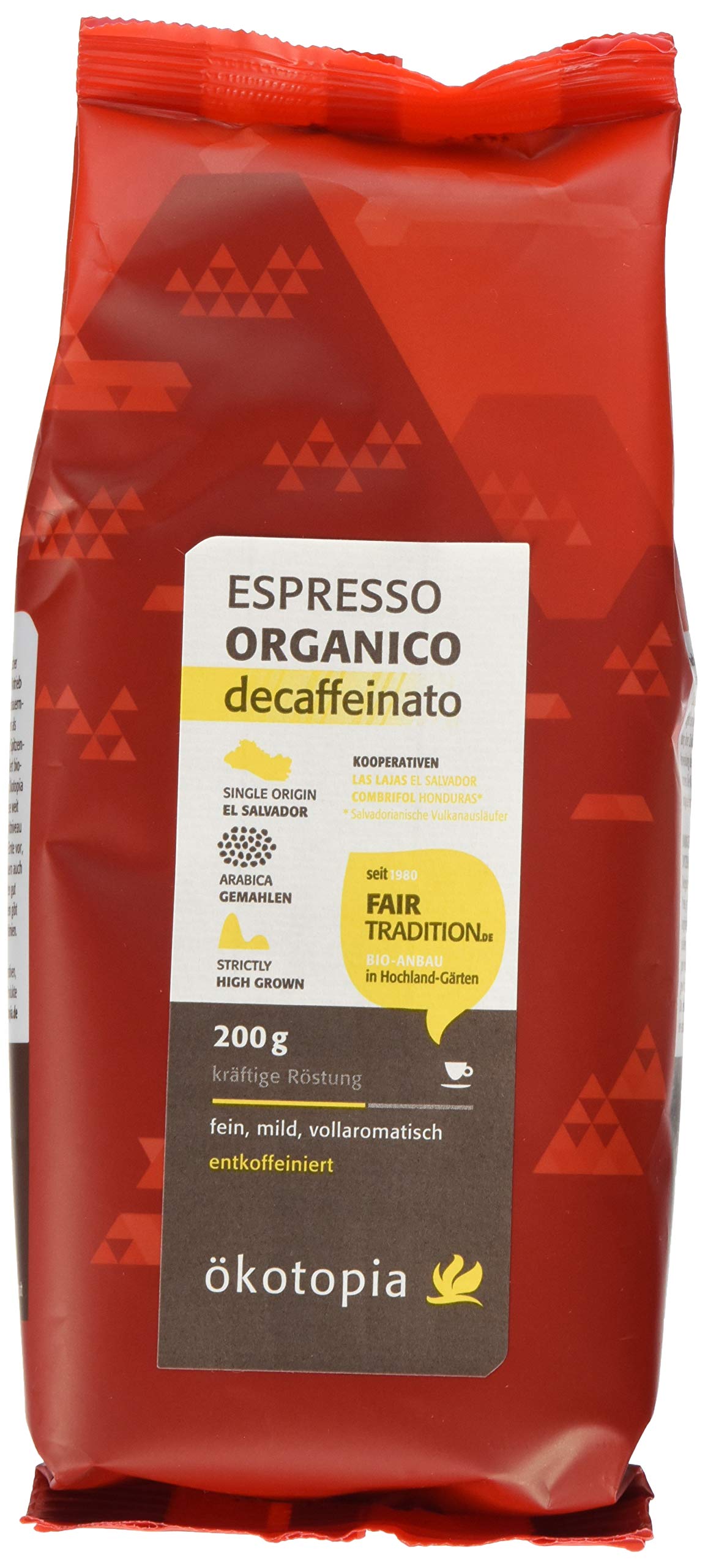 Ökotopia Espresso decaffeinato gemahlen kontrolliert biologischem Anbau, 5er Pack (5 x 200 g)