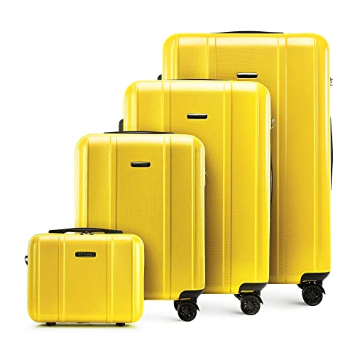 WITTCHEN Classic Line Elegante Kofferset aus Robustem Polycarbonat mit vertikaler Prägung TSA-Schloss (S+M+L+Kosmetikkofer) Gelb