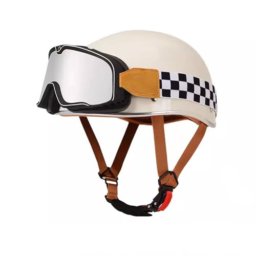 Vintage Motorrad Brain Cap Helm, Herren Damen Halbschale Helme DOT/ECE-Zugelassen, Motorrad Open Face Helme, Motorradhelm Halbhelme, Motorrad Offener Helm, Helm Mit Schutzbrille ,S=(55-56cm),CC