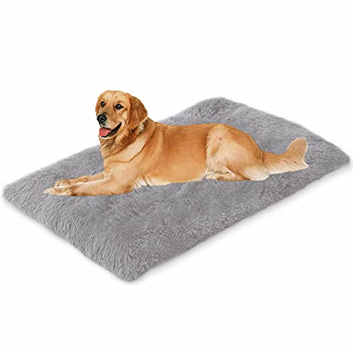 Waigg Kii Hundebett-Matratze, flauschig, beruhigend, für Hunde und Katzen, Plüsch-Kunstfell, extragroß, waschbar, für große und mittelgroße Hunde (100 x 70 x 10 cm, grau)