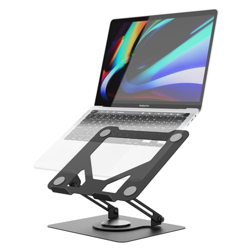 GRIFEMA GB1050 Laptop-Ständer, belüftet, klappbar, mit drehbarem Boden, höhenverstellbar, kompatibel mit den meisten Laptops von 10-17,3 Zoll, Schwarz