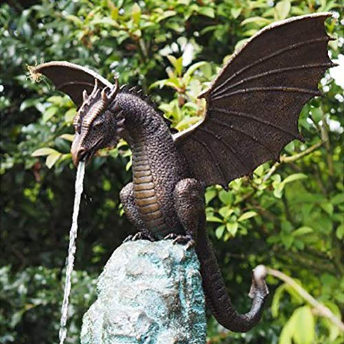Lubudup Statue Brunnen Drache Patinierte Bronze Feinguss Massive Bronze Wasserspiel Skulptur FÜR Gartenkunst,Gartenskulptur,Gartendekoration