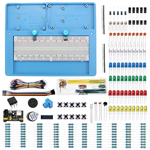 Makeronics 7-in-1 RAB Halter + 830 Tie-Points Breadboard + Elektronik Fun Kit | Netzteil Modul | Präzisionspotentiometer | Starthilfedrähte für Prototyping Circuit/Arduino/Raspberry Pi