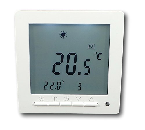 SM-PC®, Digital Thermostat für Fussbodenheizung max 16A, großes Display, Wochenprogramm, weiße Hintergrundbeleuchtung #847