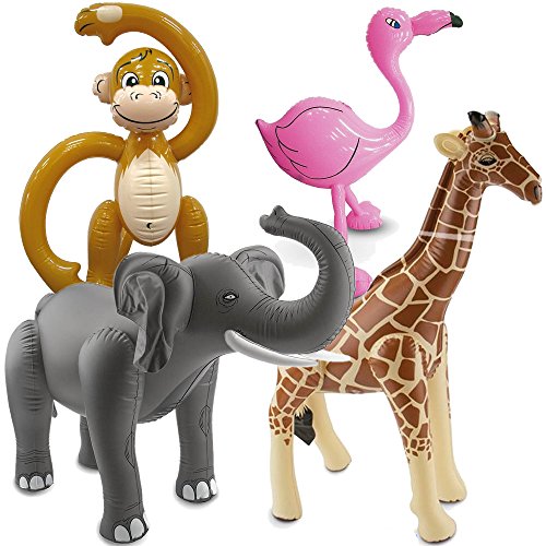 F2/Carpeta 4 aufblasbare XXL-Tiere für eine * Safari-Party * // mit AFFE + Flamingo + Elefant + Löwe // Afrika Savanne Kindergeburtstag Geburtstag Motto Ballon Deko Dekoration