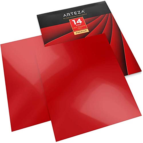 ARTEZA Wärmeübertragung Vinylfolie, 14 Heat Transfer Vinylblätter 10 x 12 Zoll (25.4 x 30.4cm), flexible Plotterfolien in Rot, Vinyl Papier für Hitzedruck-Transfer von Bügelbildern