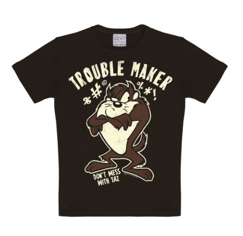Logoshirt Looney Tunes - Taz - Trouble Maker T-Shirt Kinder - schwarz - Lizenziertes Originaldesign, Größe 140/152, 10-12 Jahre