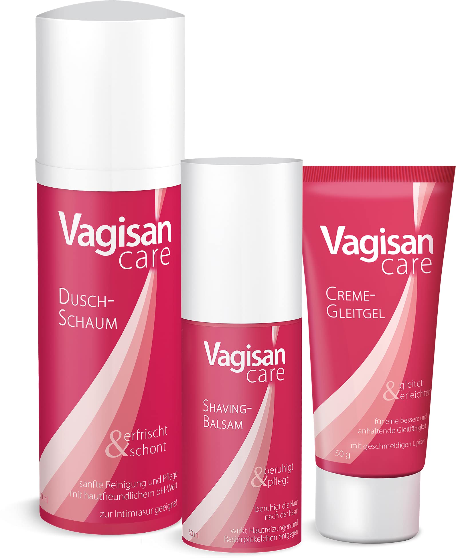 VagisanCare - Set aus Creme-Gleitgel 50 gr, Shaving-Balsam 50 ml und Dusch-Schaum 150 ml - Produktset für Pflege und Hygiene im Intimbereich