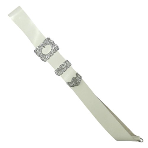 Tartanista - Kilt-Umhängegürtel für Trommler - aus Leder - mit Distelschnalle - Weiß mit silberfarbener Schnalle