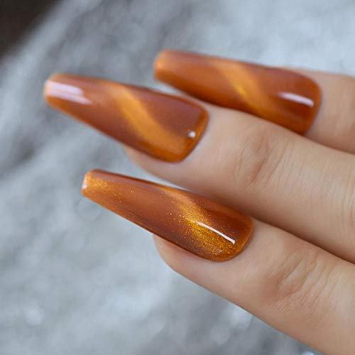 Falsche Nägel Orange Galaxy Sarg Falsche Nägel Extra langer konischer Katzenaugen-Magnet UV-handbemalt dick wiederverwendbar auf dem Nagel mit Laschen