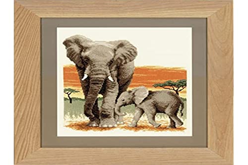 Vervaco Zählmuster Elefanten unterwegs Aida Zählmusterpackung-Stickpackung im gezählten Kreuzstich, Baumwolle, Mehrfarbig, 26 x 30 x 0.3 cm