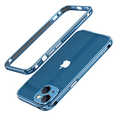 qichenlu [Ultraslim Gaming Case Blau Metall Rahmen kompatibel mit iPhone 13 Mini,Leicht CNC Aluminium Bumper Innen Schwamm Case kompatibel mit iPhone 13 Mini,mit Kamera Abdeckung Rückseite Folie
