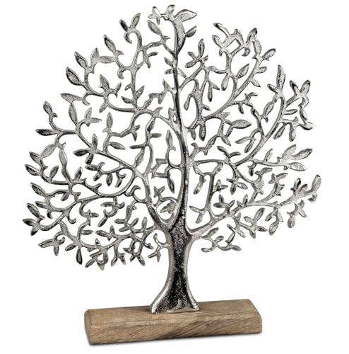 formano Lebensbaum 40cm Aluminium Mangoholz Deko Baum Aufsteller in Braun/Silber