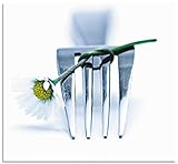 ARTland Spritzschutz Küche aus Alu für Herd Spüle 60x55 cm (BxH) Küchenrückwand mit Motiv Essen Gabel Gänseblümchen Blume Modern Weiß T5VS