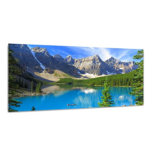DEKOGLAS Glasbild 'See Gebirge Wald' Echtglas Bild Küche, Wandbild Flur Bilder Wohnzimmer Wanddeko, einteilig 125x50 cm
