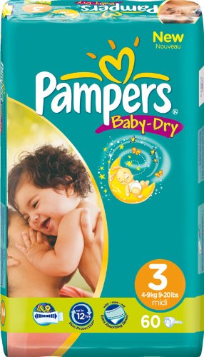 Pampers – 81257004 – Baby Dry Windeln – Größe 3 Midi (4 – 9 kg) Fête – Lot de 2 x 60 Windeln