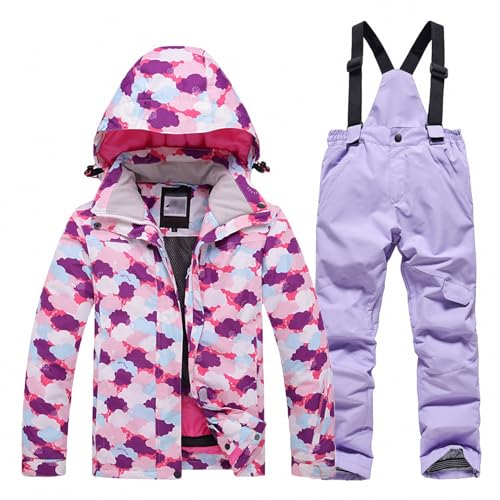 MAOTN Winddichter Snowboard-Jackenanzug für Kinder im Winter, warmes und kältebeständiges Outdoor-Ski-Outfit-Set für Mädchen mit Kapuze,Style3,M