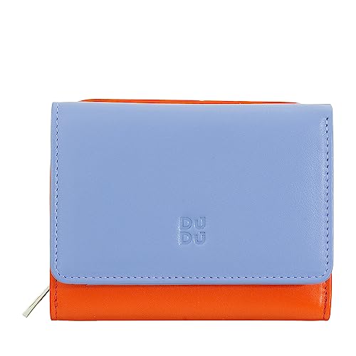 DUDU Kleine mehrfarbige RFID Dambenbrieftasche in Leder Colorful Pastellblau