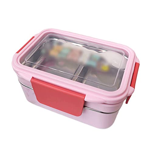 AQQWWER Lunchbox Stainless Steel Lunch Box Double Layer Food Container Portable Picnic Bento Box (Color : Pink)