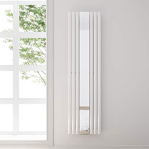 ELEGANT Moderner Heizkörper 1800x500mm Weiß Oval Paneelheizkörper Vertikal Mittelanschluss Einlagig mit Spiegel