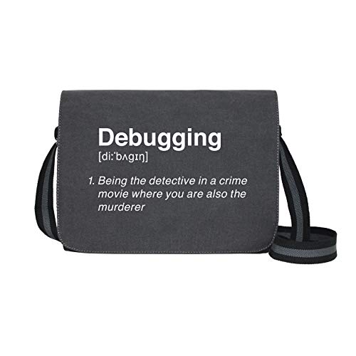 Debugging - Umhängetasche Messenger Bag für Geeks und Nerds mit 5 Fächern - 15.6 Zoll, Schwarz Anthrazit