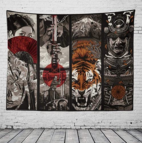 Tapisserie 150 x 200 cm Samurai Geisha Tiger Tapisserie Wandverkleidung Wandbehang Tapisserie Wandteppich Bauernhaus Wohnkultur Boho-Dekor