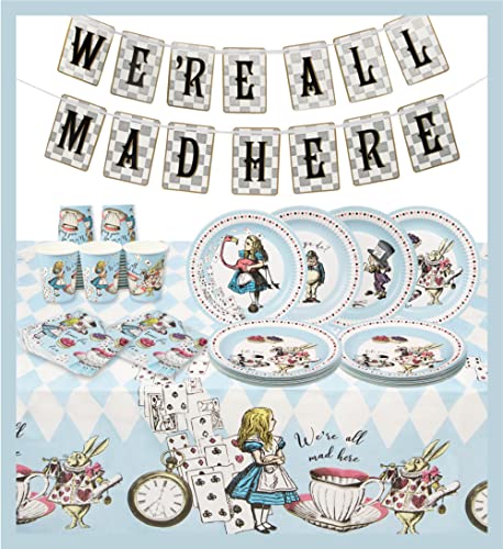 Talking Tables Alice in Wonderland Decorations and Party Tableware for 16 Guests | Mad Hatter Bunting, Plates, Napkins, Cups, Table Cover for Birthday, Baby Shower, Book Day”