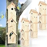 Stimo 3er Set Vogelhaus 3-stöckig Nistkasten Reihenhaus aus Massivholz inklusive Aufhängevorrichtung für Meisen und kleine Singvögel