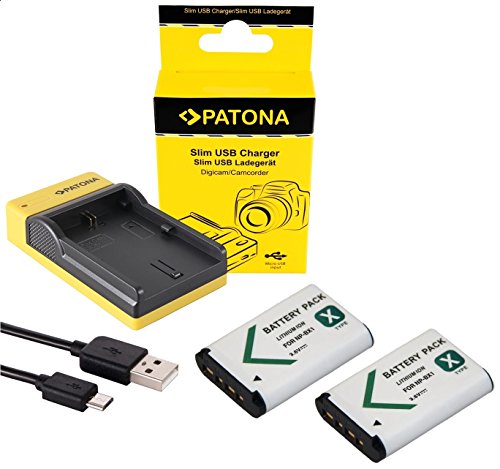 Slim Ladegerät + 2 Akkus für die Sony DSC-WX350 | Akku für Sony NP BX1 | einfach mit jedem Micro-USB Kabel/Ladegerät (z.B. Smartphone) zu verwenden