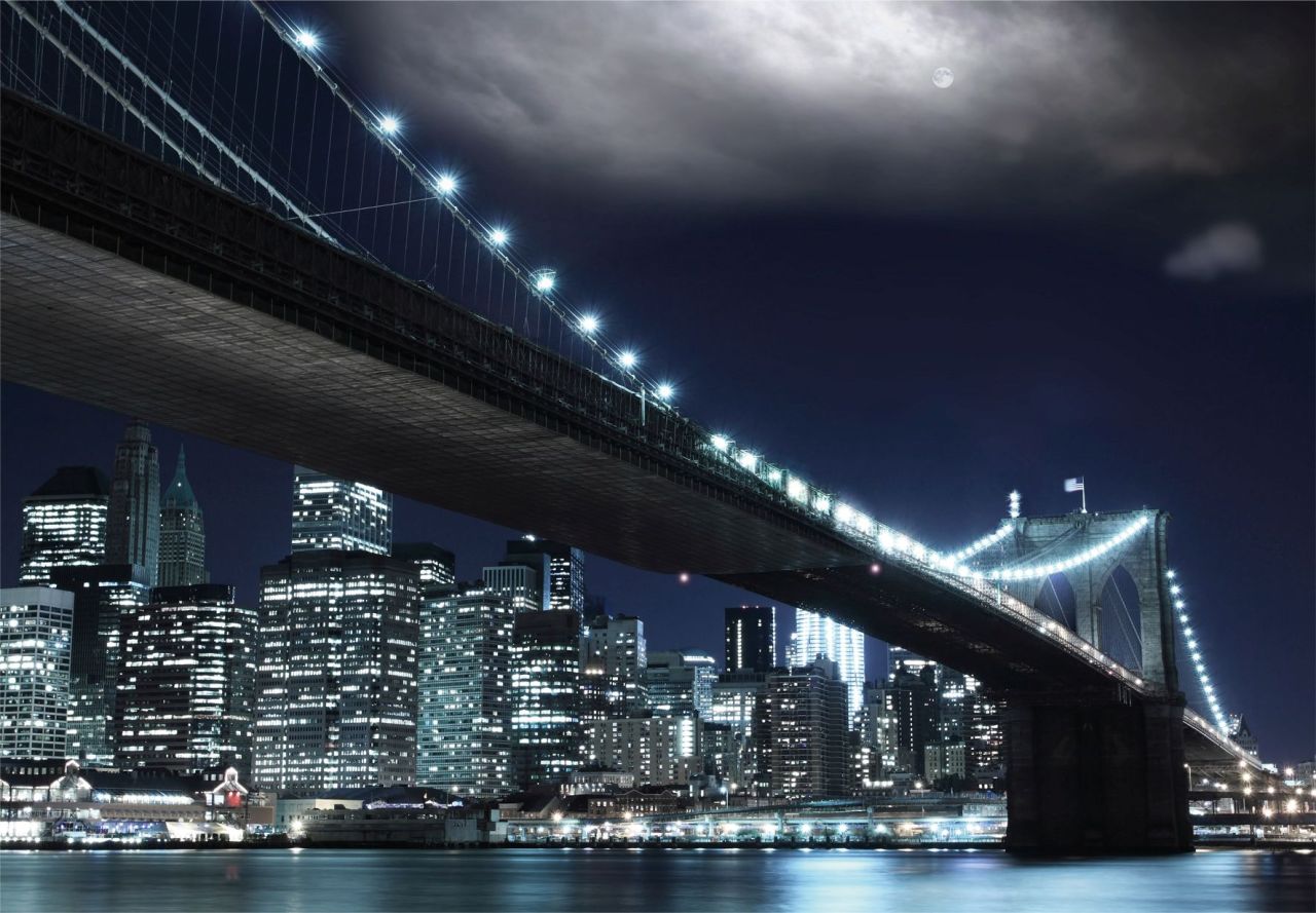 papermoon Vlies- Fototapete Digitaldruck 350 x 260 cm Brooklin Bridge by night
